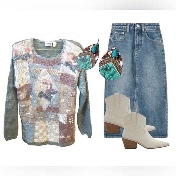 HAND KNIT  Vintage cardigan sweater L ptp 22” - Picture 3 of 5